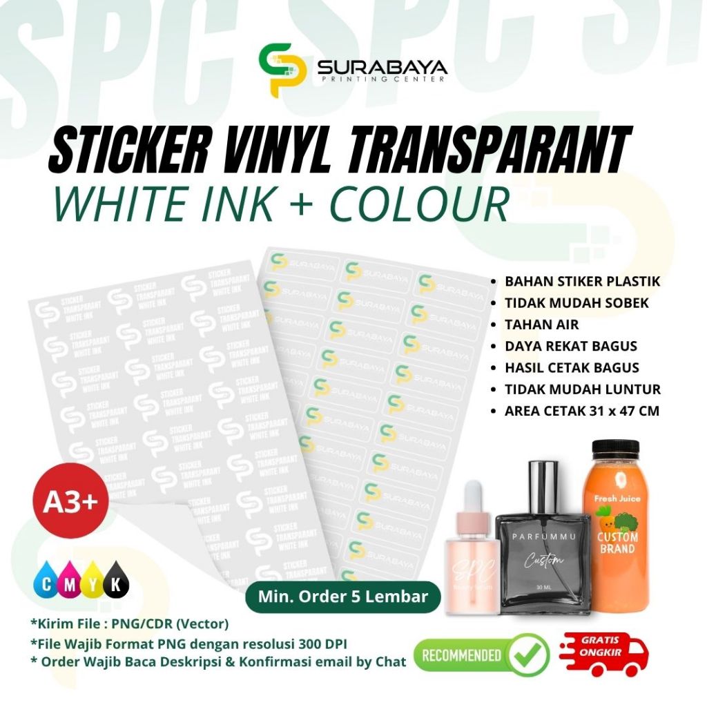 

CETAK STIKER VINYL TRANSPARANT WHITE INK + CMYK TERMURAHH
