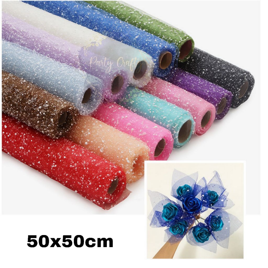 

Flower Wrapping Paper Jaring Spider Korea / Dots /50x50cm / Salju Spider Mesh Roll / Kertas Buket Bunga Florist Korean Jaring Net Roll Flower Wrapping Buket Bouquet