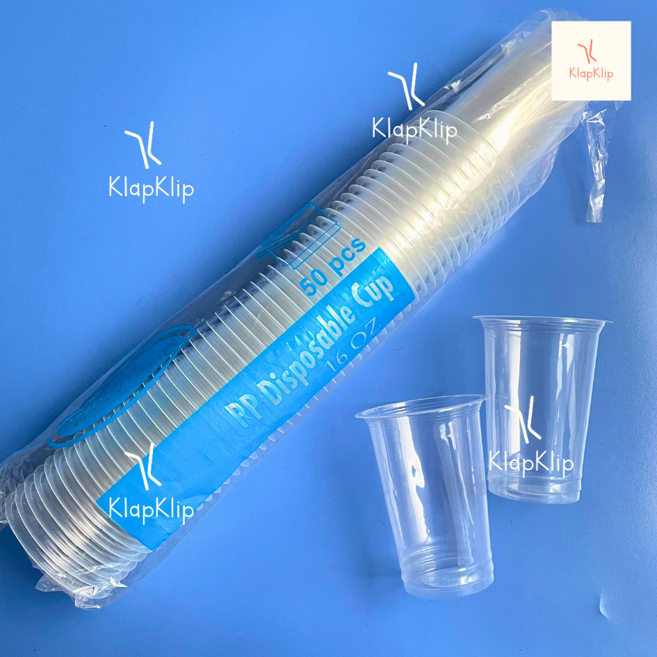 1pack = 50pcs Cup 16oz Datar WITA - Gelas Plastik 16oz 473ml Merek WITA - Cup Plastik Es Teh Solo Es