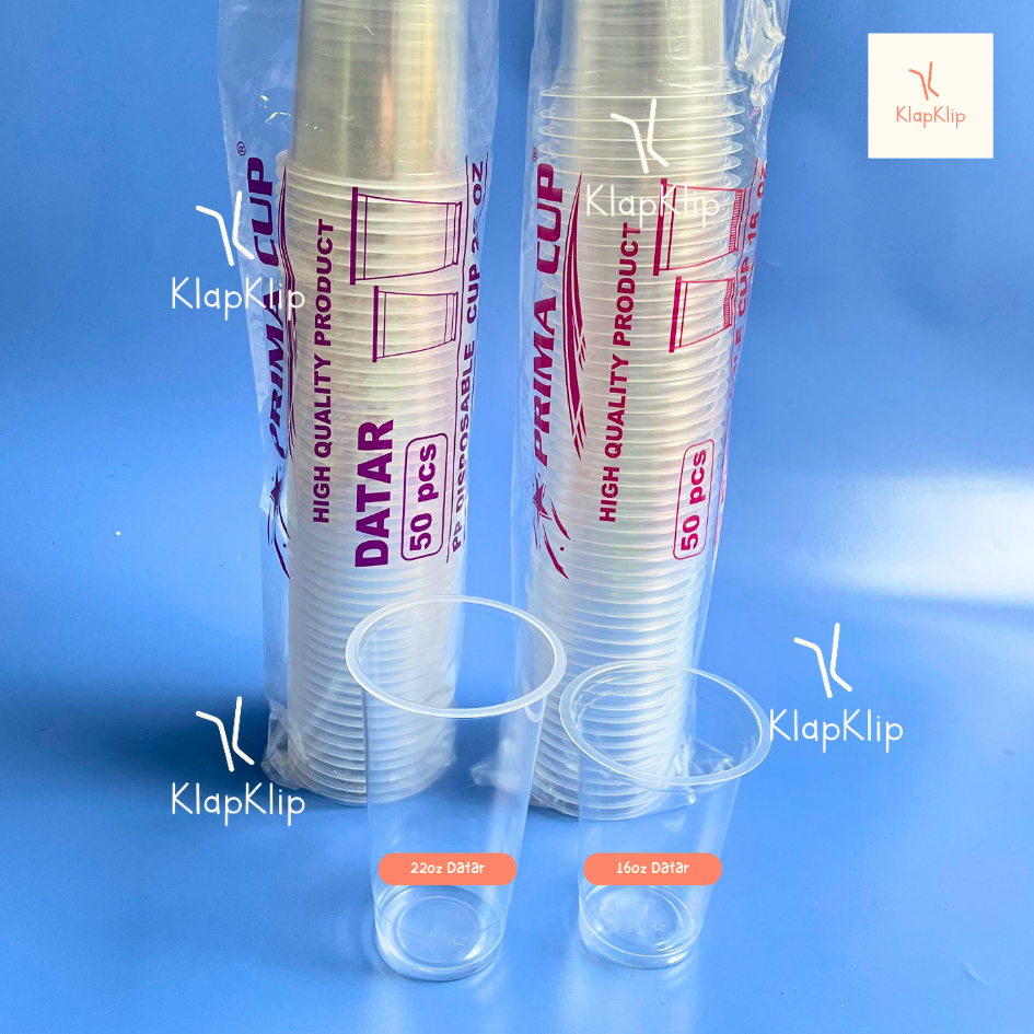 GROSIR 10pack = 500pcs Cup 16oz 22oz Datar Oval Prima - Gelas Plastik 16oz 473ml Merek Prima - Cup P