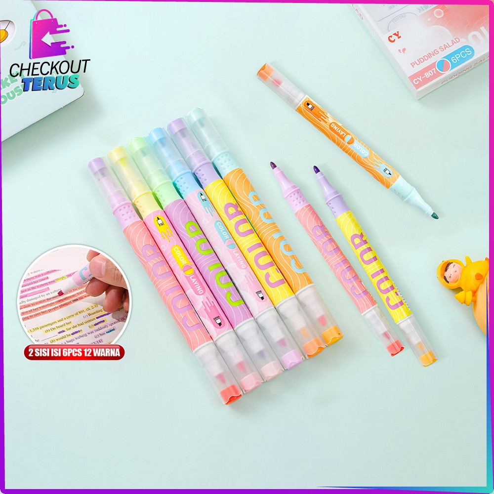 

EC CT A114 Highlighter Pastel 2 Sisi Isi 6pcs Spidol Penanda Teks Set 12 Warna Pen Marker Ujung 2 Tip Alat Tulis Sekolah