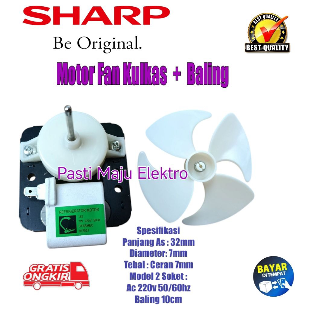 Motor Fan Kulkas Sharp 2 Pintu AC 220V + Kipas Baling 10cm - Dinamo Kipas Evaporator Universal"