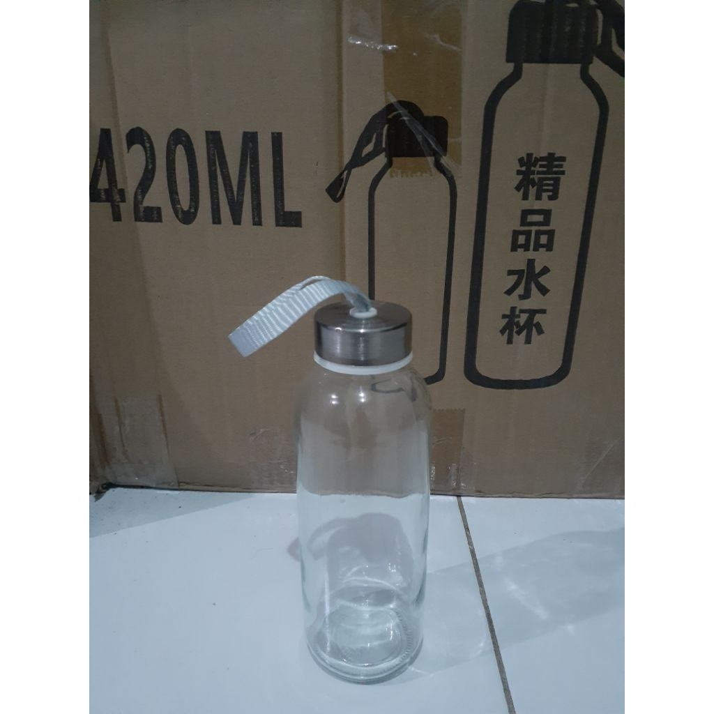 Botol Minum Kaca Bening Estetik 420 Ml