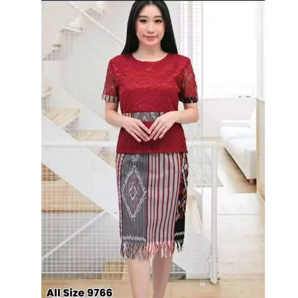 setelan blus brokat rok tenun