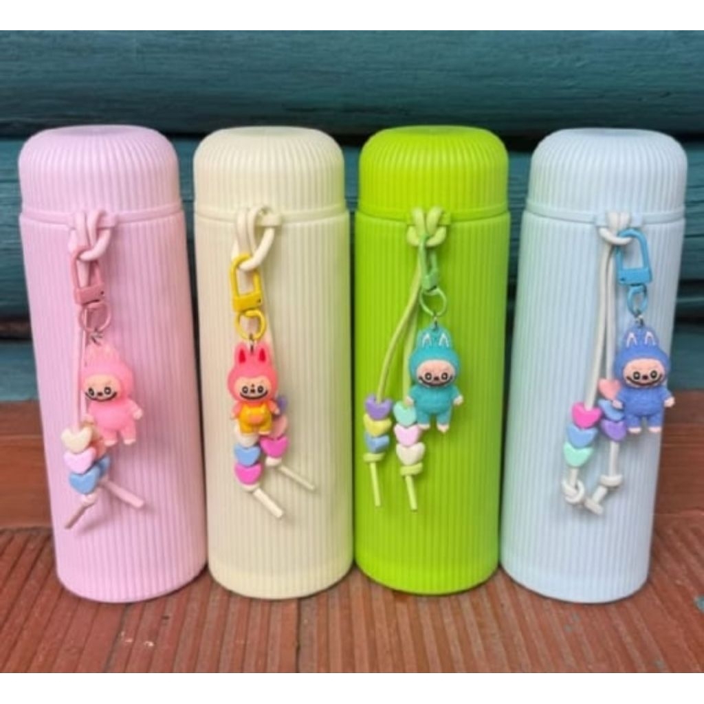 Readystok Botol Air Minum Makaron Besar Kaca Mini Lapis Plastik Lucu Warna Pastel Dengan Tali 380ML 