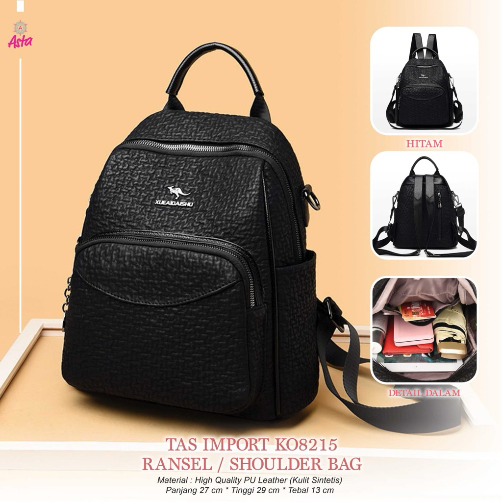 tas import ko8215 by asta / tas import kulit sintetis / tas import kulit pu / ransel import / tas ke