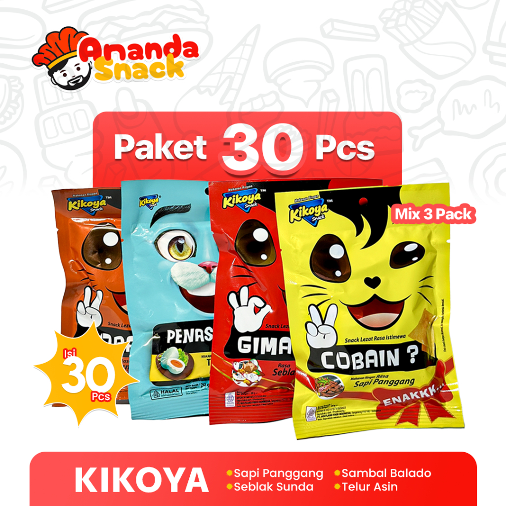 

Kikoya Snack (Paket 3 Pack Isi 30 Pcs) Makanan Ringan Rasa Enak