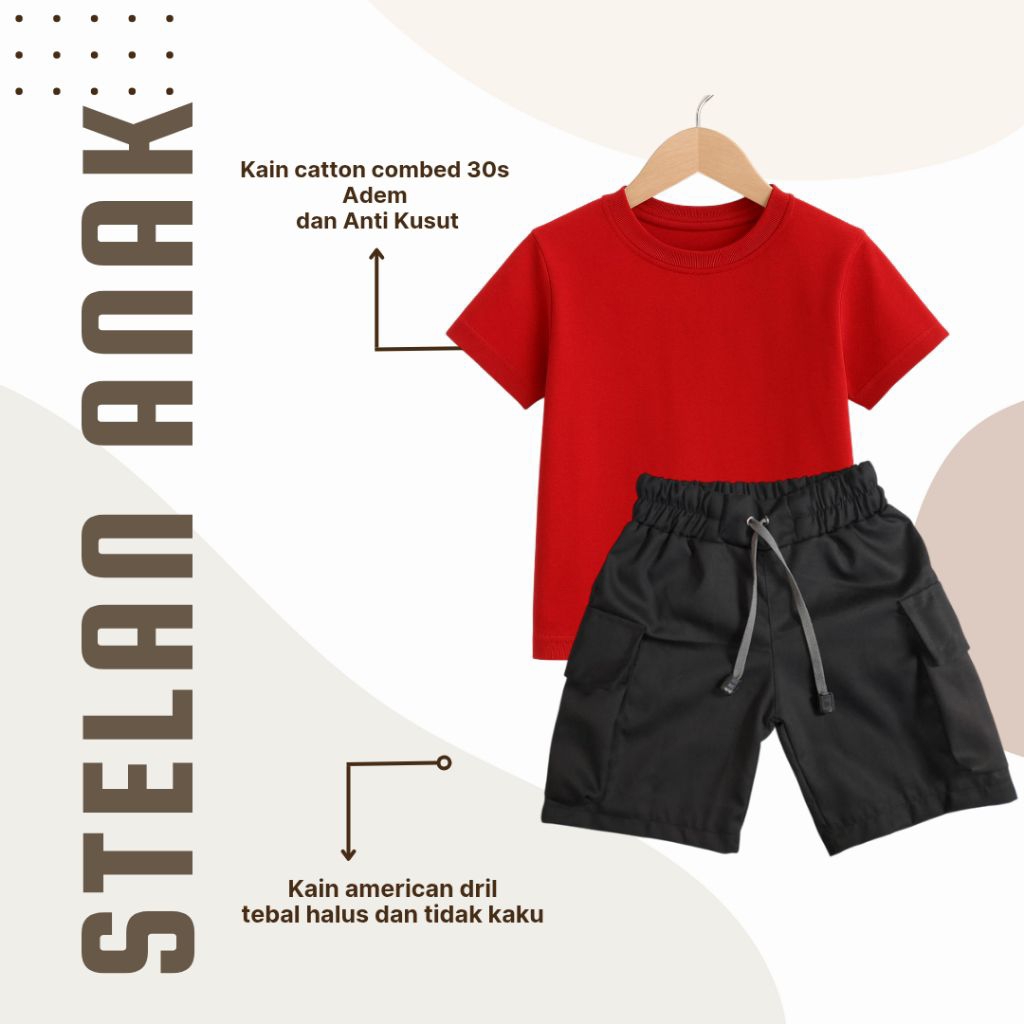 baju anak kaos merah putih setelan cargo kaos pendek polos