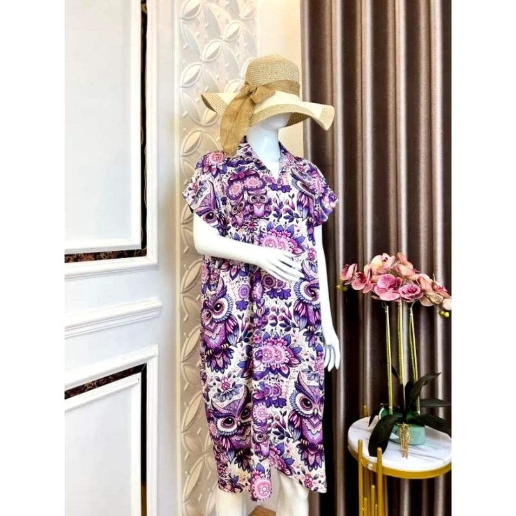 TIARA DRESS MOTIF RAYON KERAH V NECK / DASTER BUMIL JUMBO