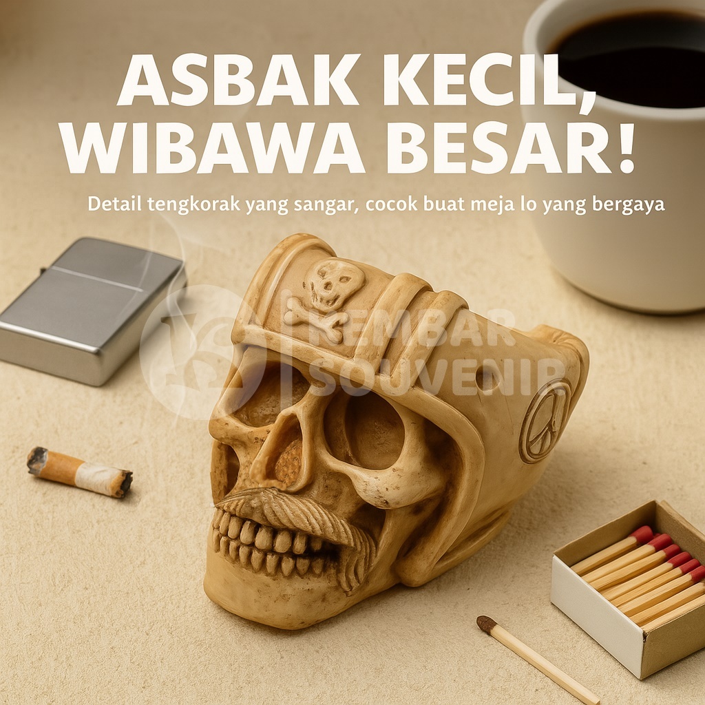 Asbak Kayu Tengkorak Unik – Asbak Rokok Estetik Maskulin Mini untuk Meja & Dekorasi