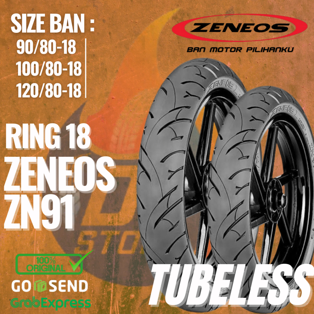 Ban Zeneos ZN91 Ring 18 Tubeless (90/80 & 100/80) Untuk Motor Rx king, Thunder, Scorpio dll