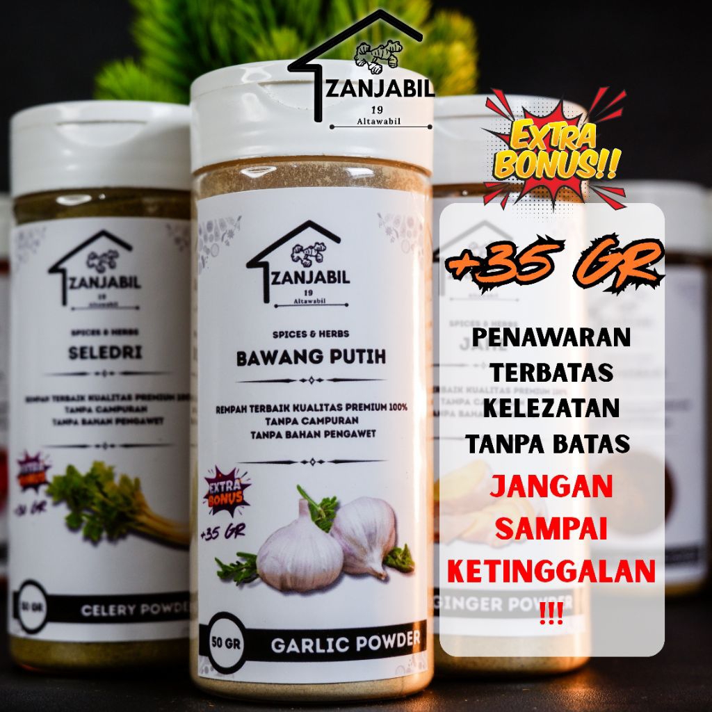 

Zanjabil Bawang Putih Bubuk Organik 50gr + Gratis 35gr Bumbu Masak Dan Herbal Alami Praktis