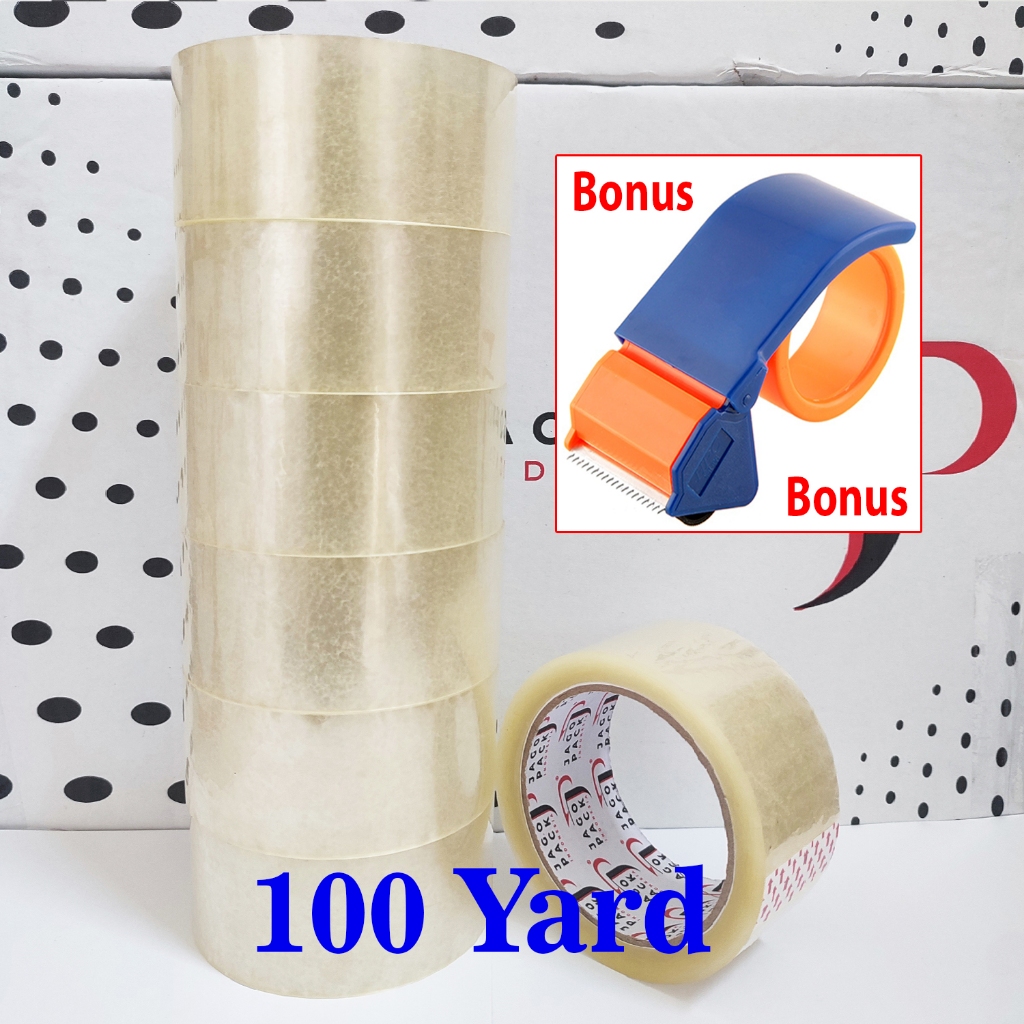 

(Bonus Tape Cutter) 6 Pcs Lakban Bening 45mm x 100 yard Ekonomis - Lakban Packing Paket