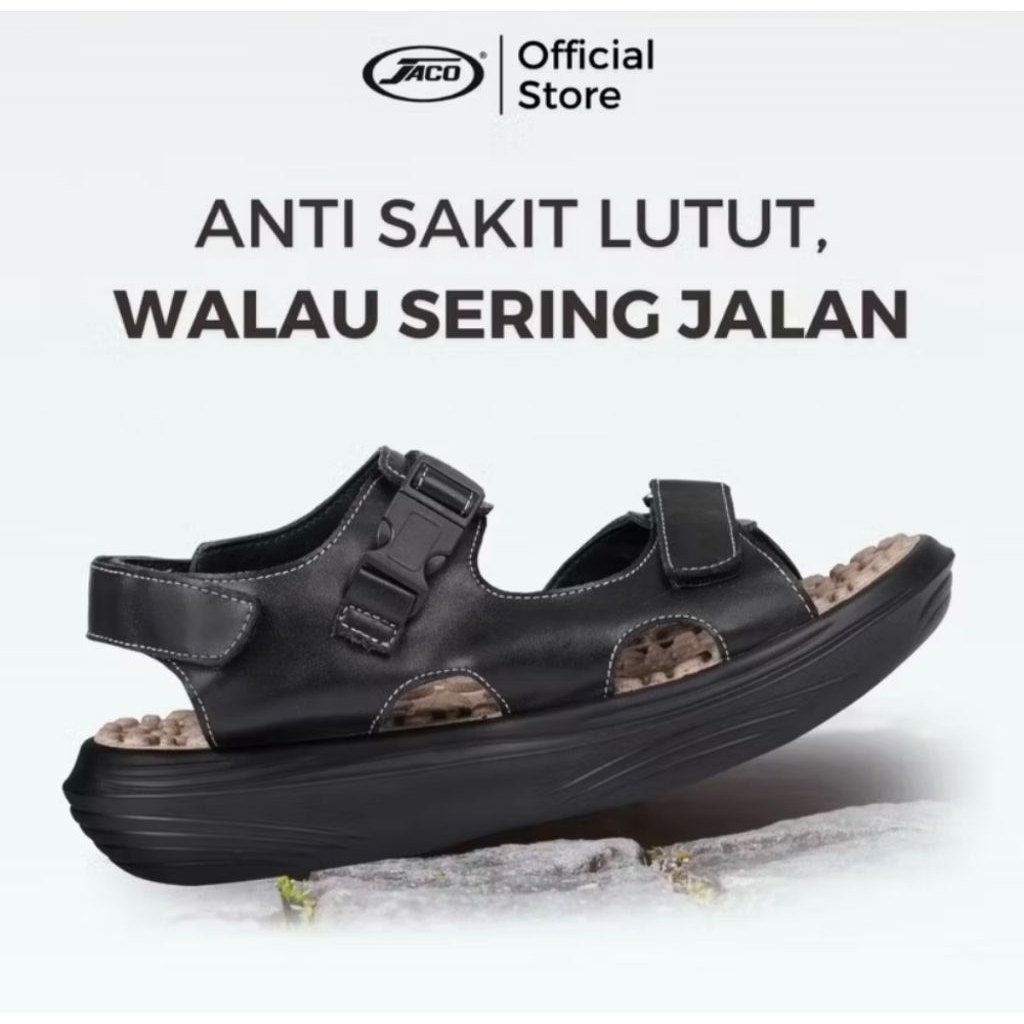 Original Jaco K-Walk Relaxer Sandal Kesehatan Refleksi Sandal Akupuntur Sandal Rematik (HITAM UKURAN