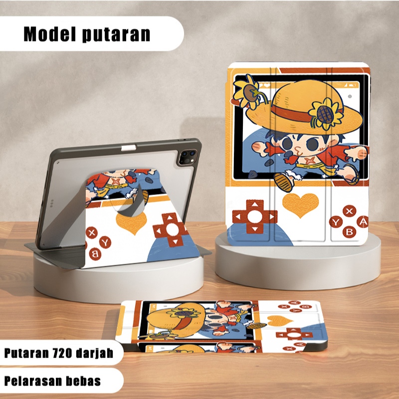 One Piece Chib cover Case Desain Lipat 3  Putar 720° ipad Gen 10 iPad 9th Generation Case With Slot 
