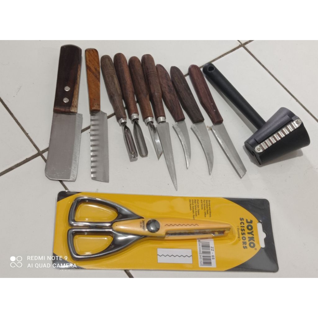 pisau garnis 9set+pisau spiral wortel/parutan wortel/gunting zigzag/alat lengkap bikin tumpeng