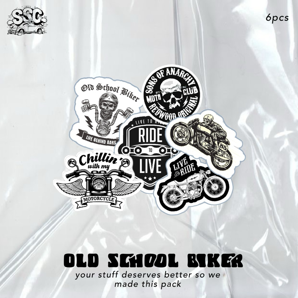 

Sticker Pack Biker Klasik 6pcs – Desain Retro Old School untuk Dekor laptop hp dan cermin