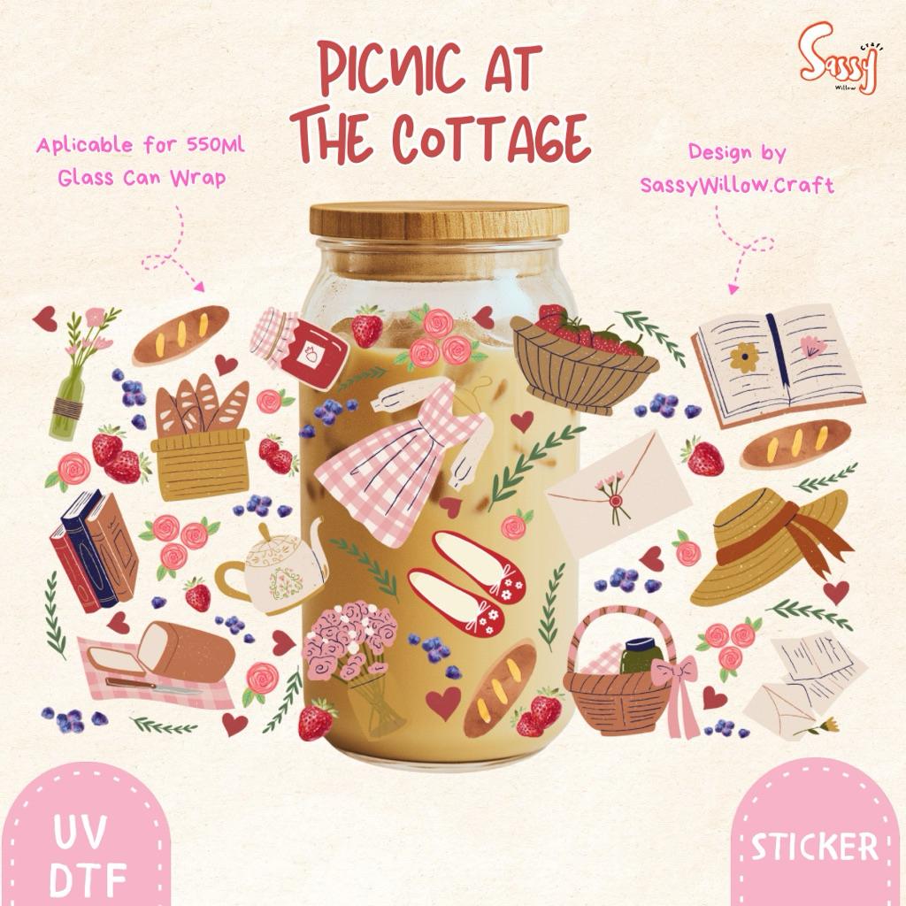 

Sticker Tumbler Aesthetic UV DTF | Picnic Cottage | Sassy Willow