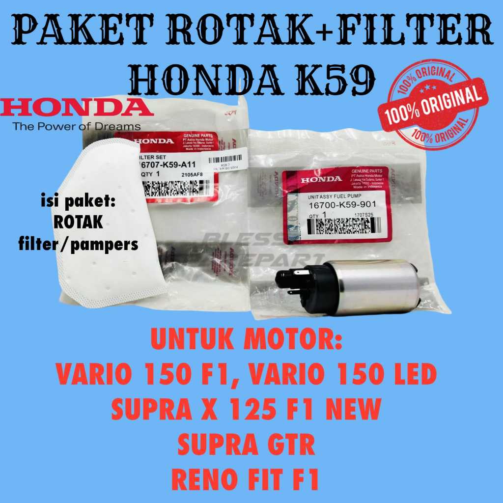 PAKET ROTAK + FILTER KODE-K59 ORI AHM HONDA Vario125/150,ADV 150,PCX 150 INJEKSI  KUALITAS ASLI ORI