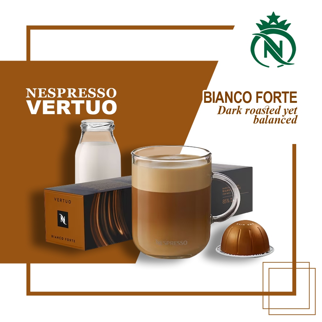 

Capsule Nespresso Vertuo Bianco Forte For Milk - Kopi Kapsul Dark Roast Coffee