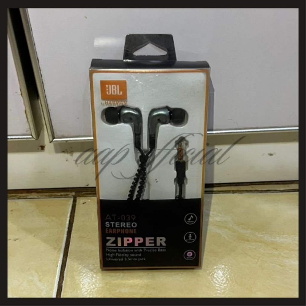 Earphone JBL Zipper Bass Kabel Unik Resleting JBL AT-039 Zipper