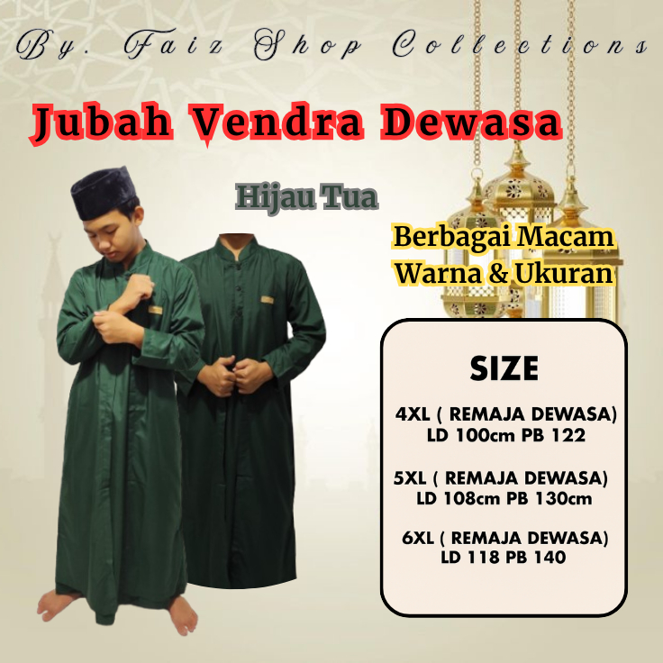 Jubah Pria Dewasa Vendra Warna Hijau Tua / Jubah Pria Dewasa / Jubah Laki Laki /Jubah Habib
