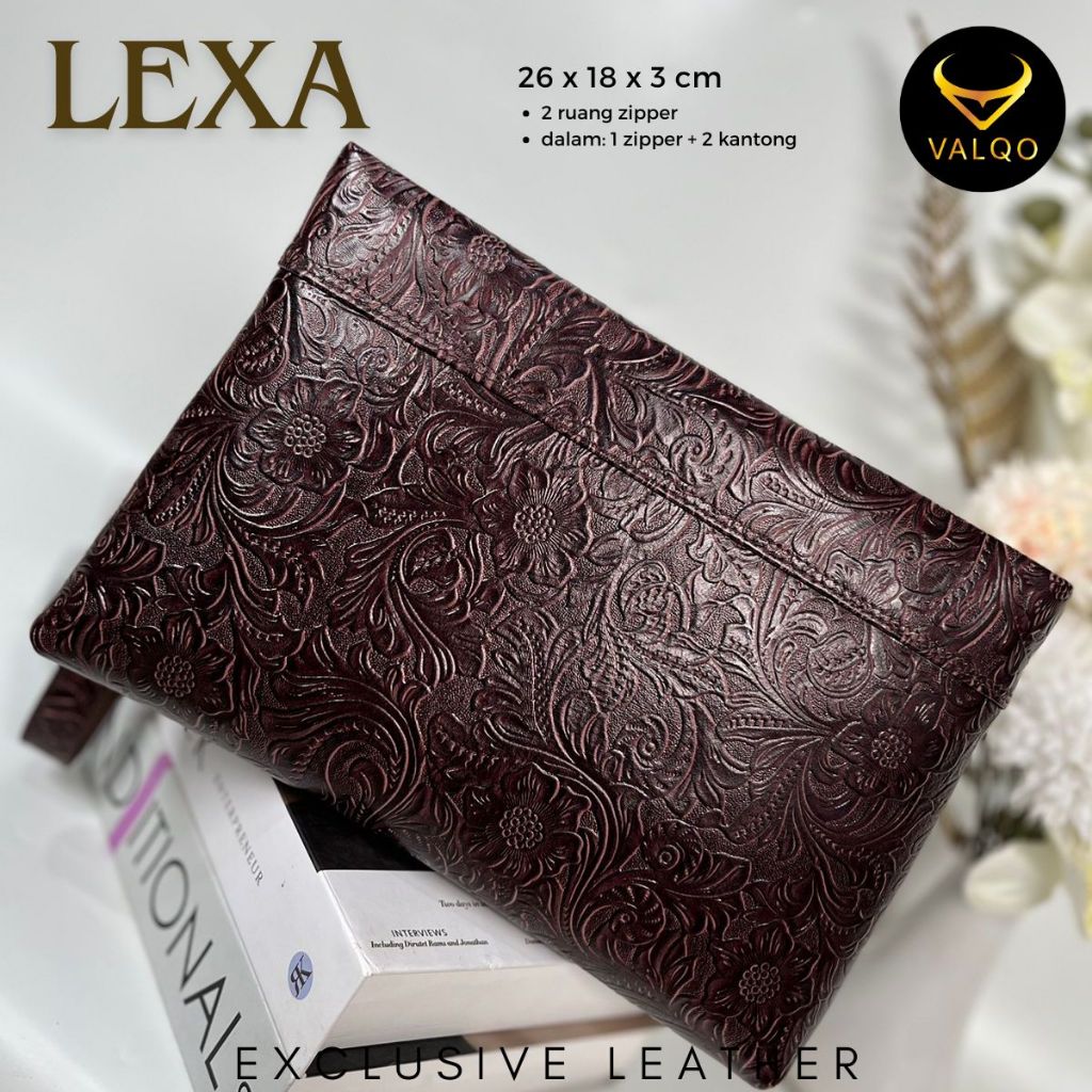VALQO LEXA Clutch kulit Sapi Motif Batik Pouch Kulit Handbag Tas Tangan Wanita Pria
