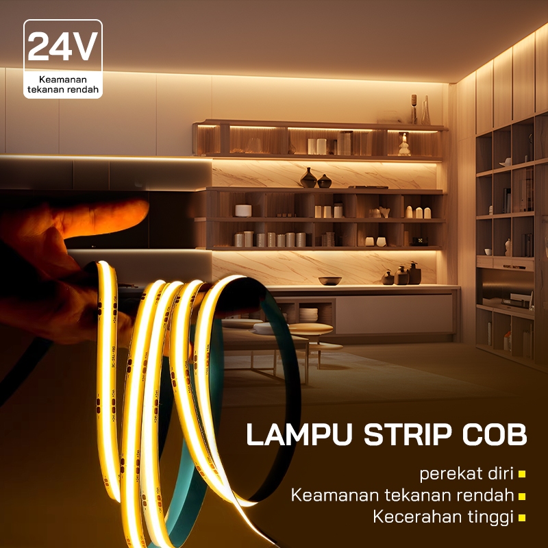 LED STRIP COB12V 5 Meter  LED Strip lampu papan telanjang COB kecerahan tinggi 24V