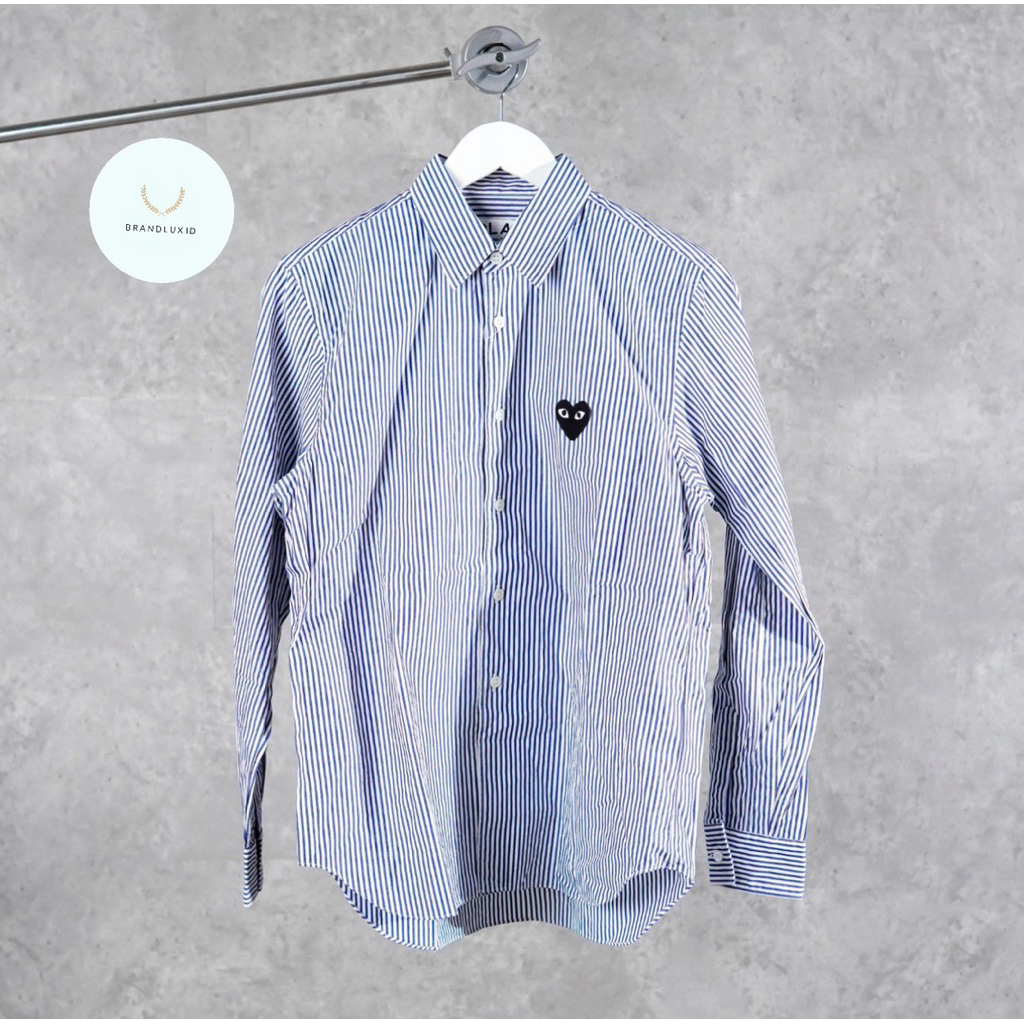 Cdg Come Des Garcons Play Heart Black Stripe Long Sleeve Shirt in Navy