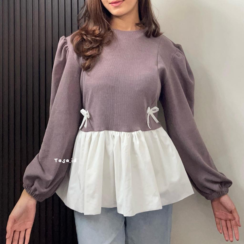 Tasa.id | Baju Balon Knitt Atasan Wanita Tangan Panjang | Blouse Baloon Casual