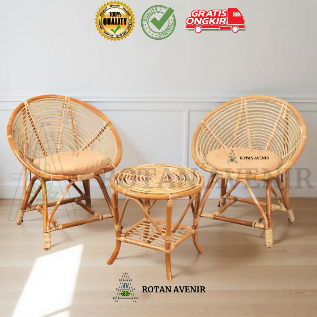 KURSI TERAS KERANG ROTAN / KURSI ROTAN TERAS BUKUR / KURSI TAMU ROTAN ASLI FINISHING