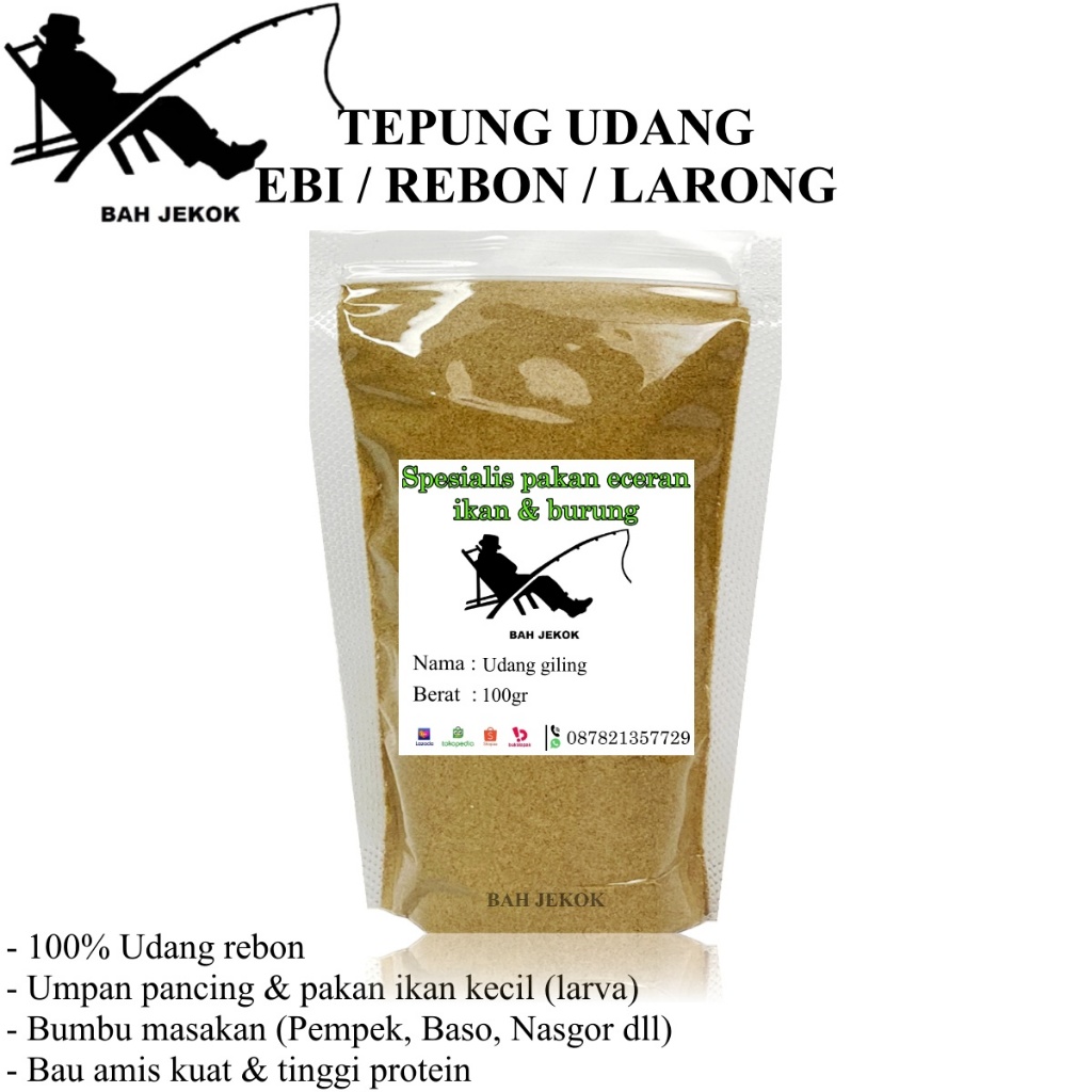 

Udang Rebon Ebi Larong giling untuk umpan pancing ikan & bumbu masakan