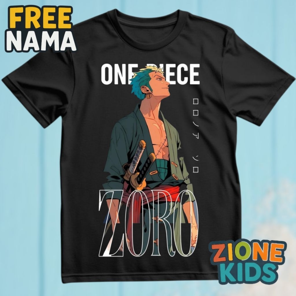 Kaos Anak Karakter Zoro One Piece - Baju Anak Laki Laki Perempuan Anime One Piece Zoro