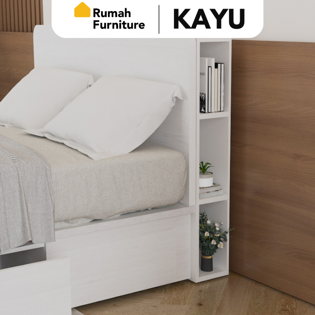 PERTH Headboard Kayu Rak Sandaran Kasur Tempat Tidur Putih Modern Minimalis