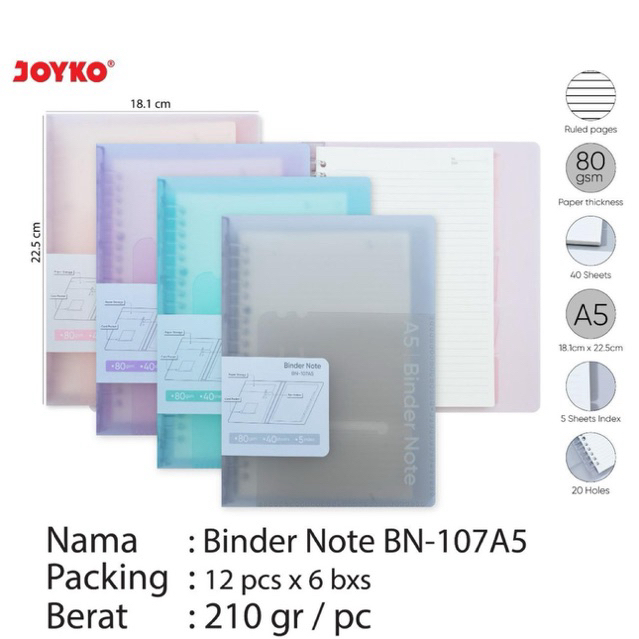 

Map Binder Note A5 B5 Warna Polos Transparan / Folder File BN-107A5 dan BN-107B5 Joyko
