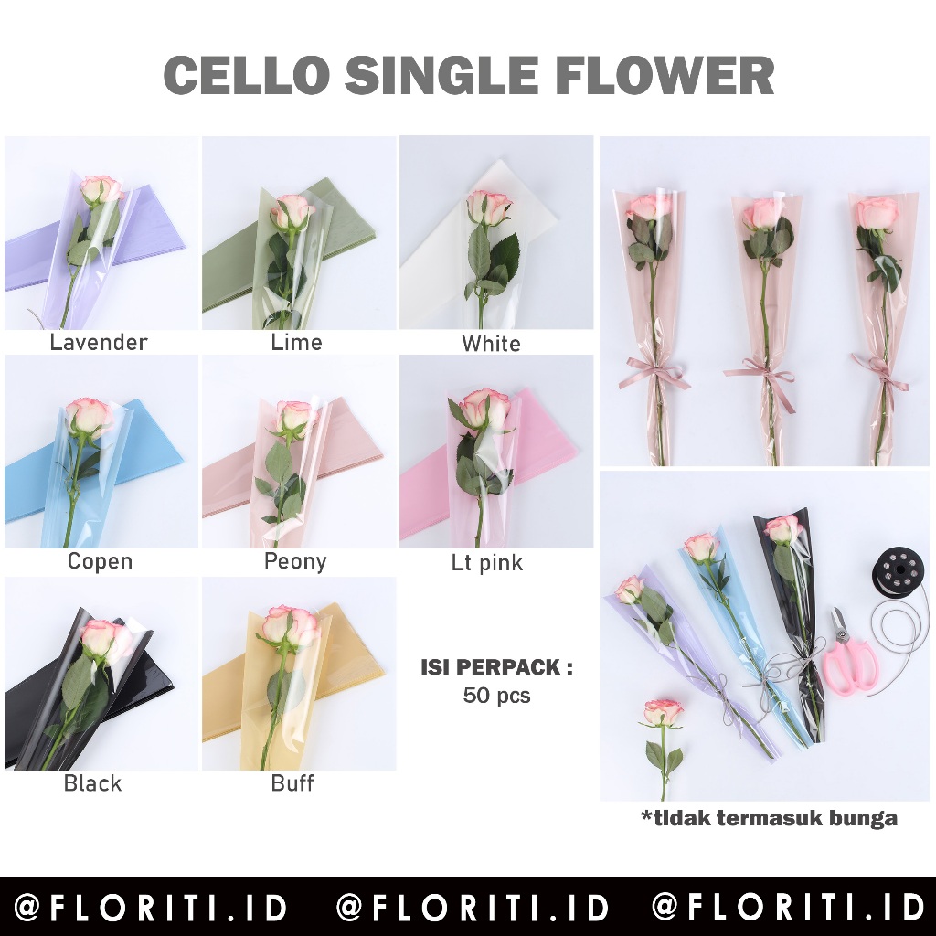 

(50 Lembar) Cellophane Single Flower/Plastik Bunga Setangkai/Wrapping Buket