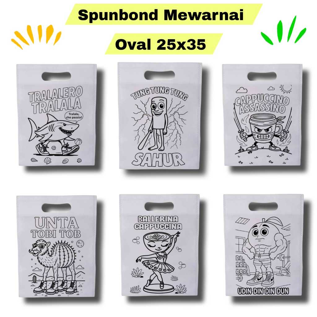 

(Harga per PCS) Tas OVAL Ukuran 25x35 Mewarnai Anak-anak Kain spunbond