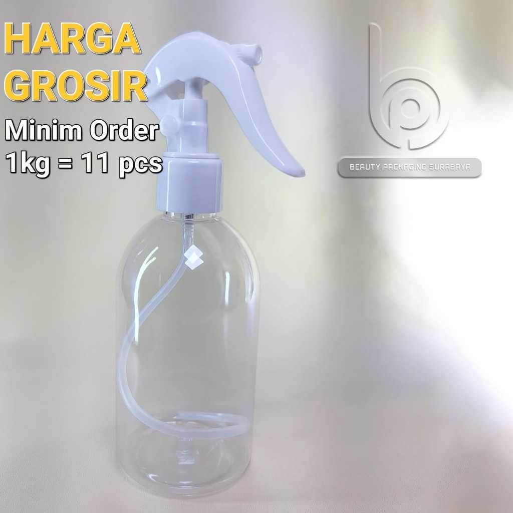 Botol plastik PET 250ml Oval bening tutup spray trigger bebek - GROSIR 1KG