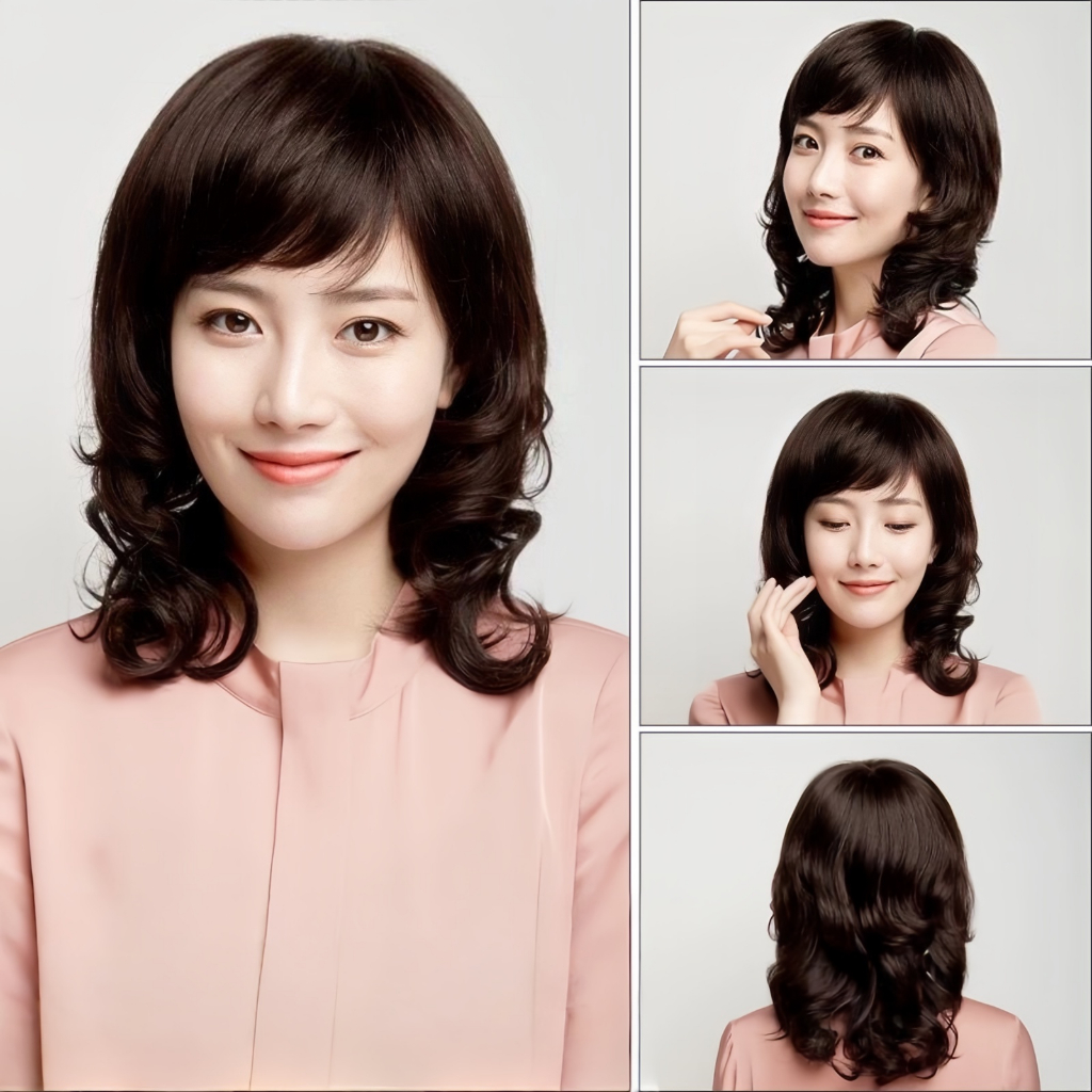 Wig Sedang dan Lama Pengiriman Nyata Ibu Sedang dan Wanita Rambut Keriting Pendek Simulasi Realistis