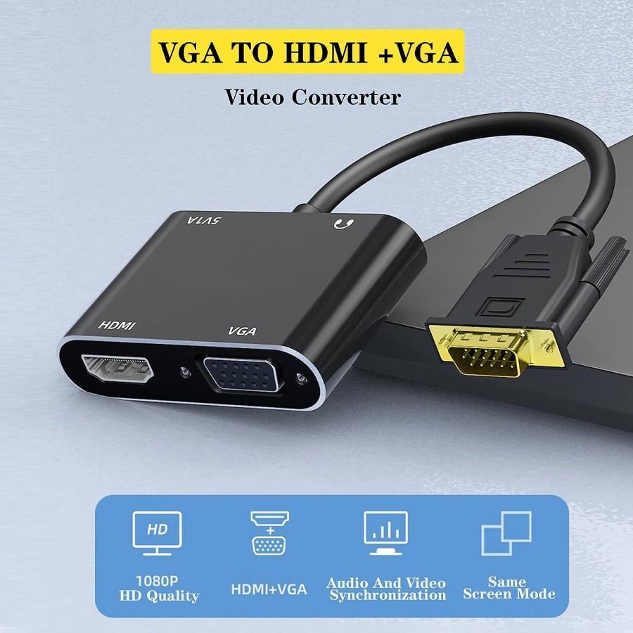 CONVERTER VGA TO HDMI + VGA / ADAPTER SPLITTER VGA TO HDMI + VGA Laptop / Komputer VGA to monitor HD