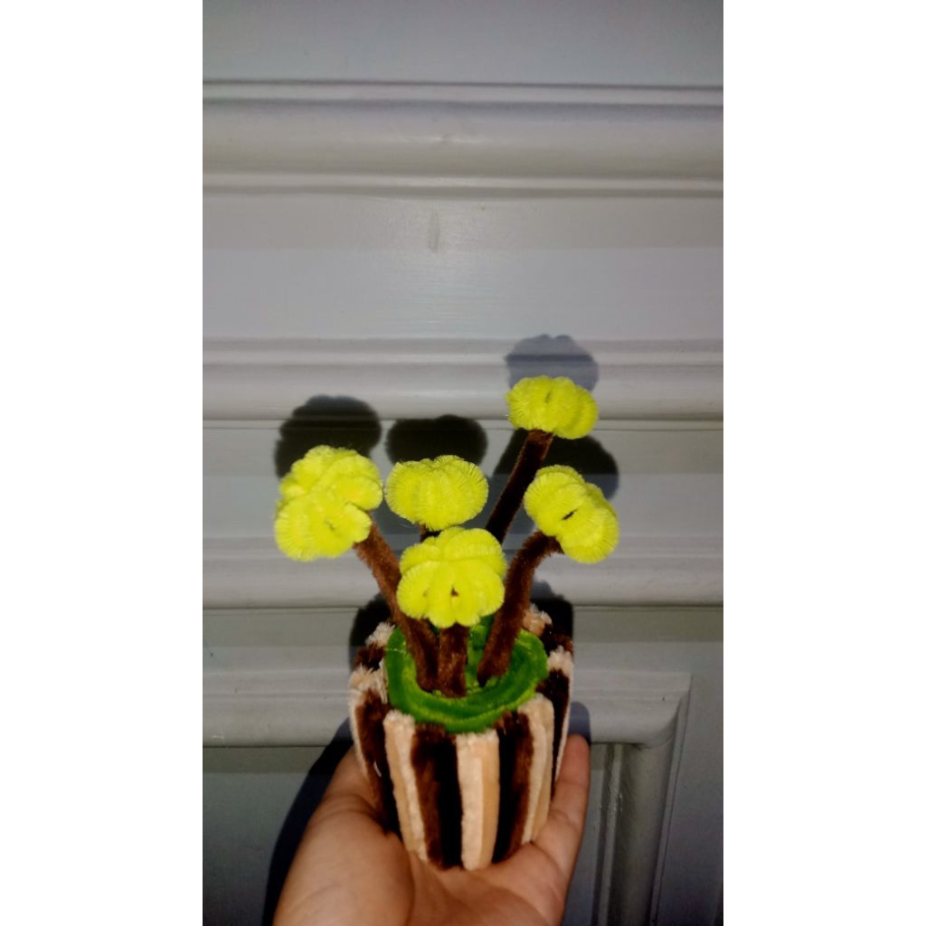 bunga kawat bulu pot, bunga kawat bulu, bunga hias kawat bulu, bunga kawat bulu mini