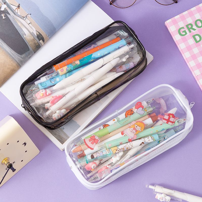

Kotak Pensil Transparan Tempat Pensil Aesthetic Tempat Penyimpanan Kosmetik Pouch Transparan PVC Serbaguna