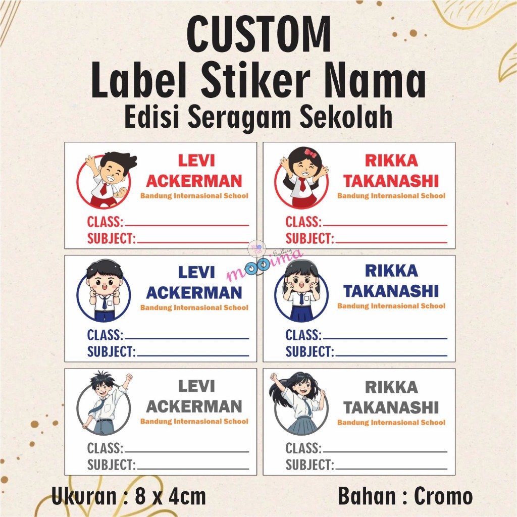 

Custom nama Stiker label buku pelajaran sekolah edisi seragam sekolah / sticker mata pelajaran / untuk anak perempuan / laki-laki
