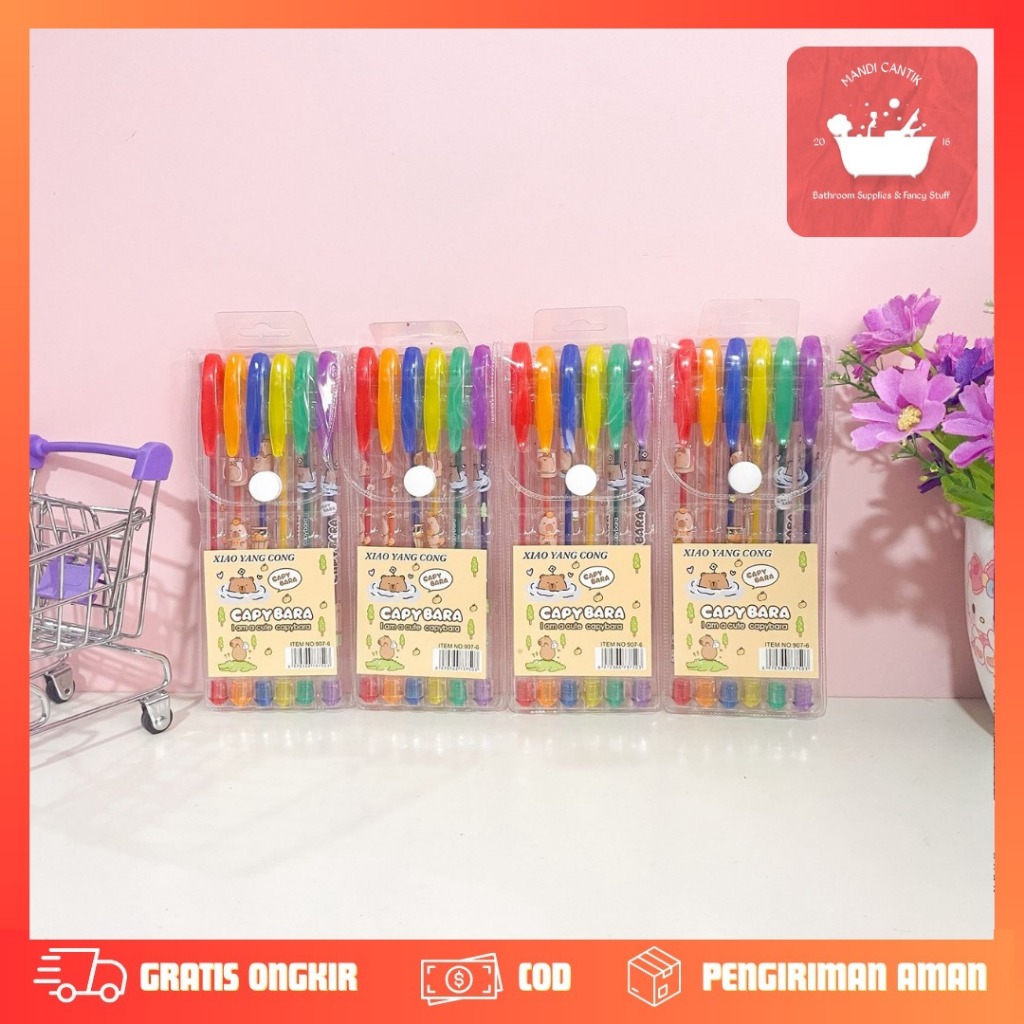 

PULPEN WARNA WARNI 1 SET ISI 6 PCS CAPYBARA PGK-1981 BOLPEN ALAT TULIS LUCU KAPIBARA COD