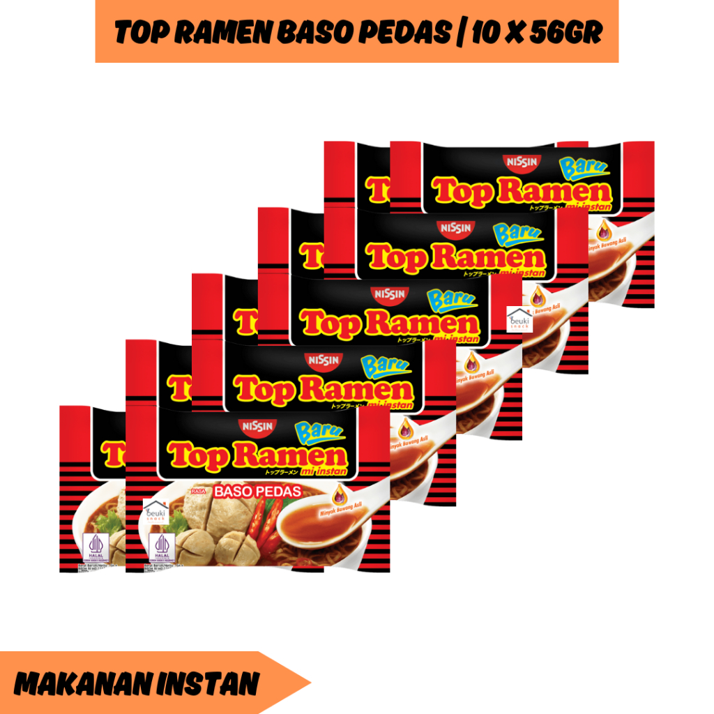 

10PCS Nissin Top Ramen Mie Instan Kuah Rasa Baso Sapi Pedas Bungkus Merah