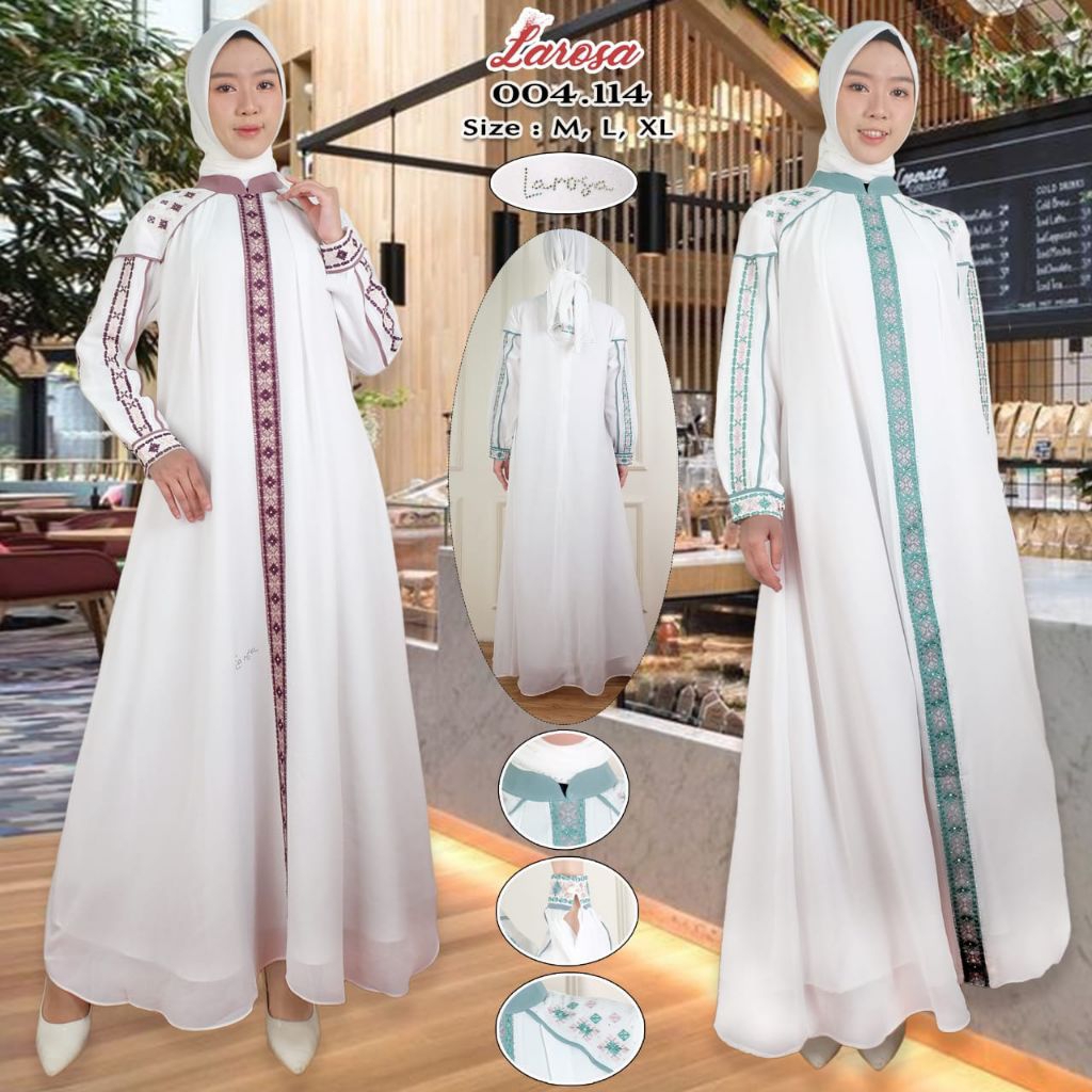 SET GAMIS LAROSA 004.114  ORIGINAL  /  GAMIS LEBARAN WARNA PUTIH BY LAROSA  / GAMIS SET HIJAB ABAYA 