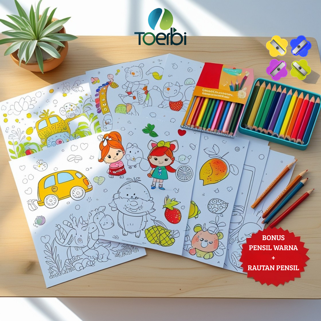 

Paket Alat 50 Lembar Mewarnai Anak TK SD Kertas Gambar A5 Bonus Pensil Warna Dan Rautan Pensil