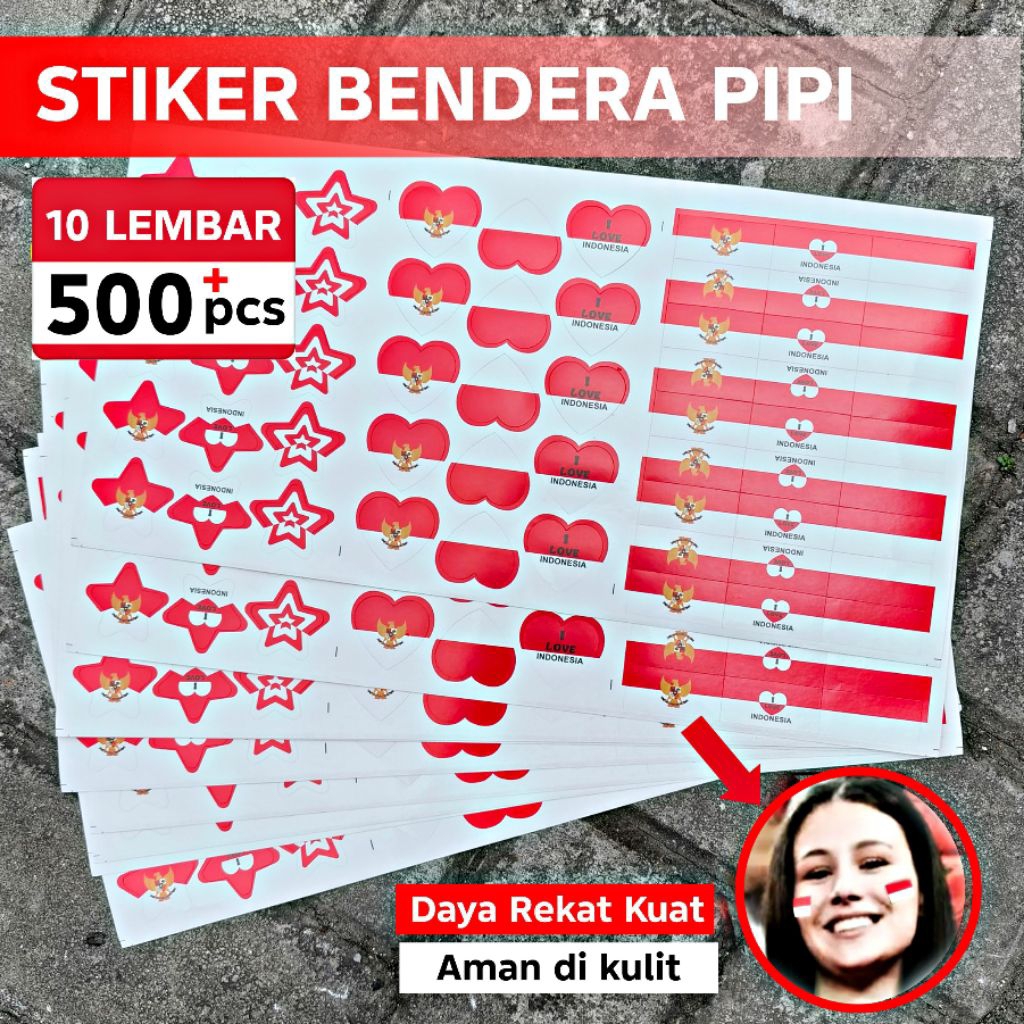 

PROMO 10 LEMBAR (500 Pcs) STIKER PIPI BENDERA INDONESIA SUDAH DI CUTTING STICKER BENDERA MERAH PUTIH INDONESIA - BENDERA PIPI HUT RI - SUPORTER BOLA TIMNAS