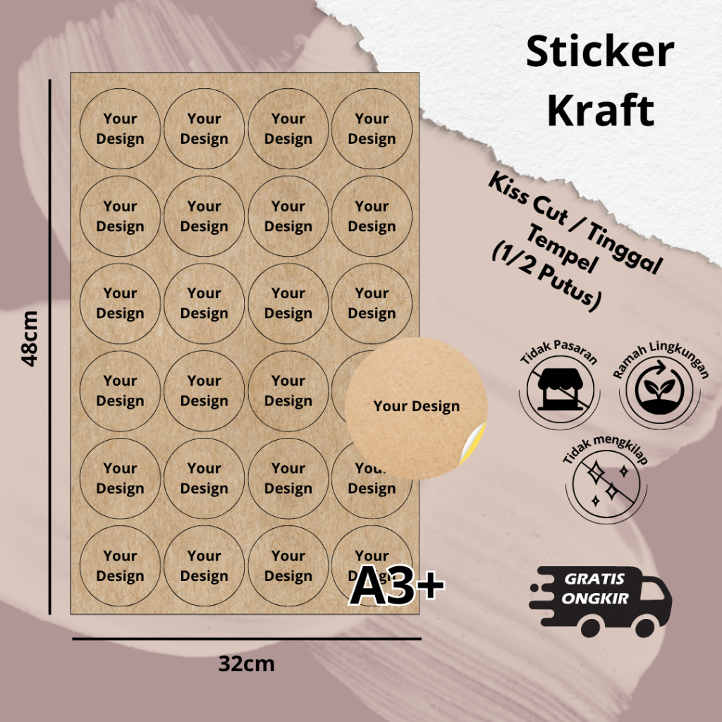 

[12 Creative] Cetak Stiker Kraft A3+ | Print Sticker Label Kraft Sticker Coklat Kiss Cut Murah