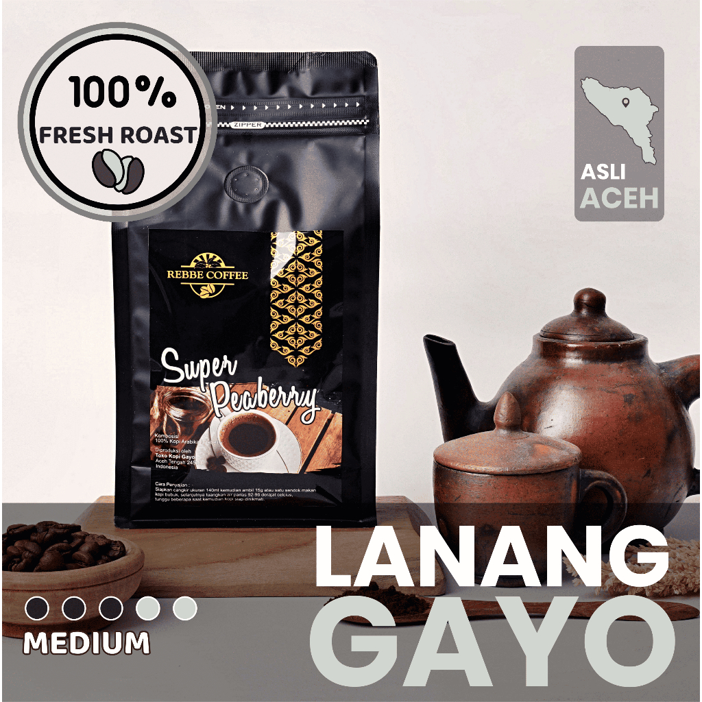 

Kopi Arabika Lanang Peaberry Gayo Aceh 100% Murni – Medium Roast, Biji Kopi Premium untuk Manual Brew 200g
